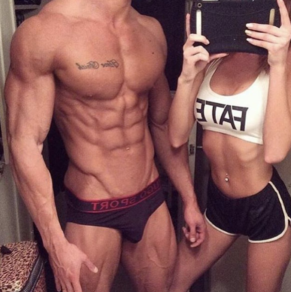 fitness, cuerpo, mujer, hombre, músculo, selfie