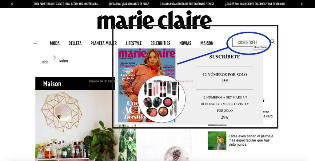 Página web de la revista Marie Claire