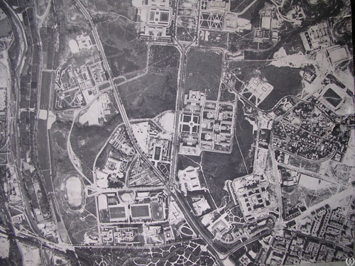 Vista aerea de Ciudad Universitaria, desolada tras la Guerra Civil.