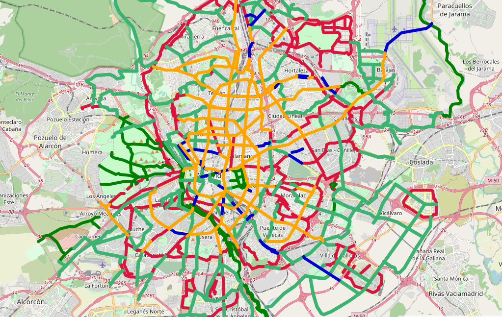 Mapa, carriles, Pedalibre, Madrid