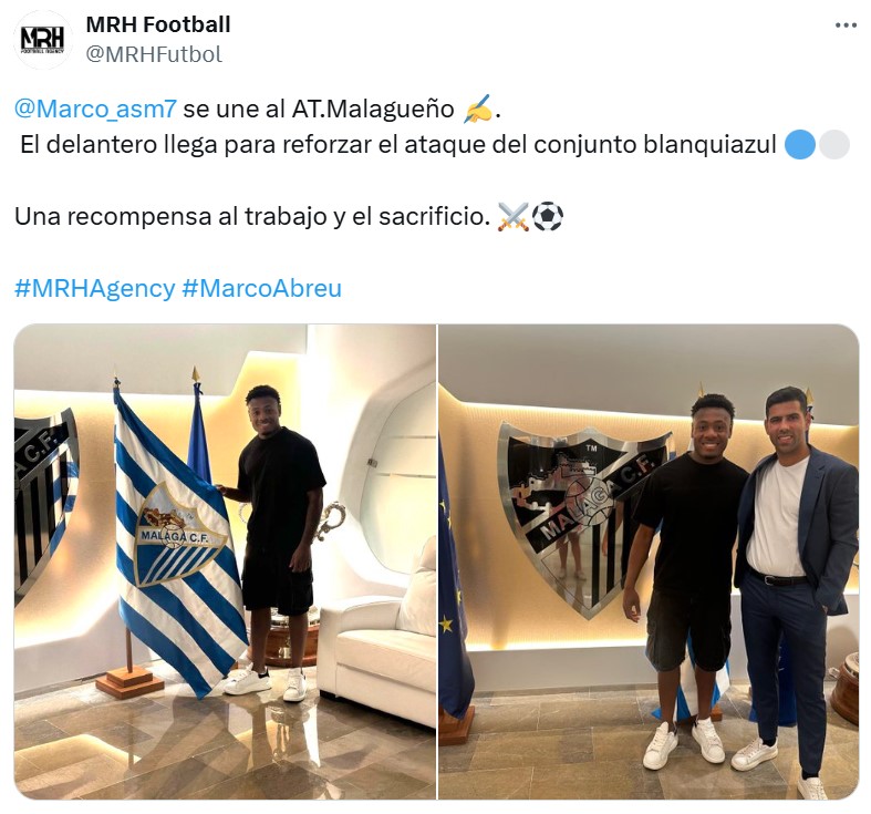 Marco Abreu ficha por el filial del Málaga CF. Fútbol profesional, Fútbol formativo, Fútbol base, Fútbol femenino, Sueño, Éxito, Realidad, Competencia, Madrid, Padres