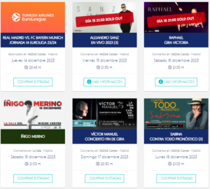 Wizink Center, cartelera, conciertos, eventos deportivos