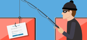 Un ciberdelincuente realizando phishing, un delito.